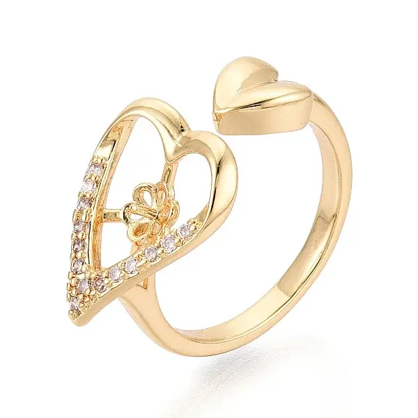 Heart Brass Micro Pave Clear Cubic Zirconia Cuff Rings Setting