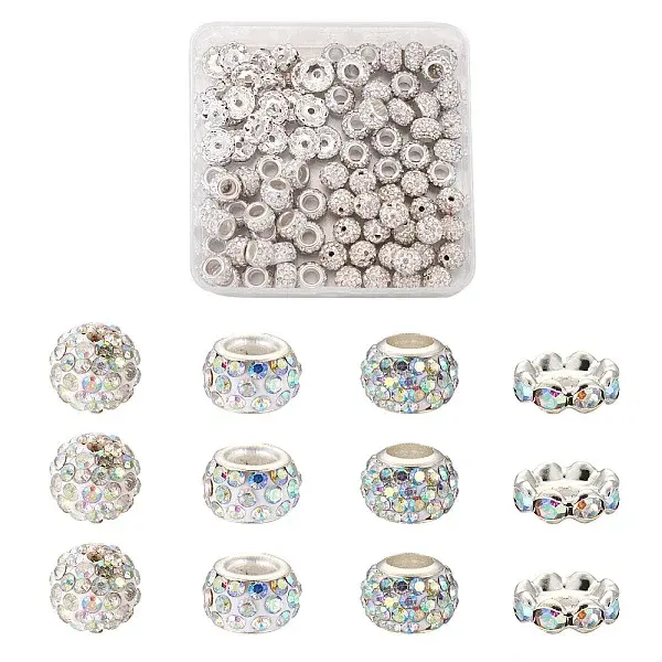 100Pcs 4 Styles Pave Disco Ball Beads