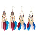 2 Pairs 2 Styles Feather Dangle Earrings