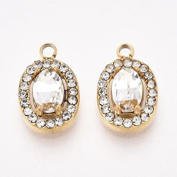 304 Stainless Steel Cubic Zirconia Charms