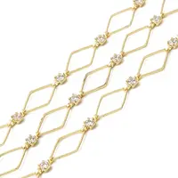 Handmade Brass Pave Clear Cubic Zirconia Rhombus Link Chains