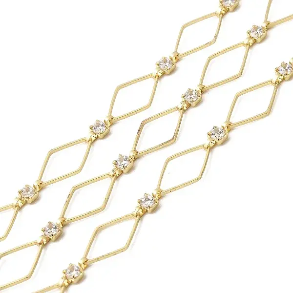 Handmade Brass Pave Clear Cubic Zirconia Rhombus Link Chains