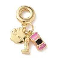Brass Pink Enamel European Dangle Charms