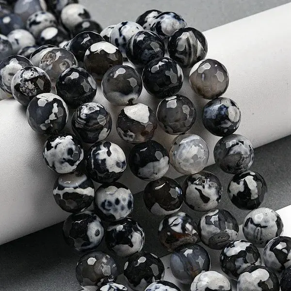 Faceted Natural Fire Crackle Agate Beads Strands