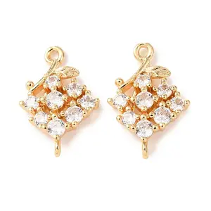 Brass Micro Pave Clear Cubic Zirconia Connector Charms