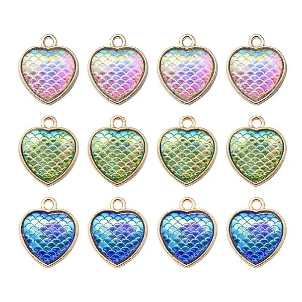 12Pcs 3 Colors Alloy Resin Pendants