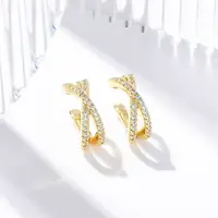 Rack Plating Brass Micro Pave Clear Cubic Zirconia Cuff Earrings