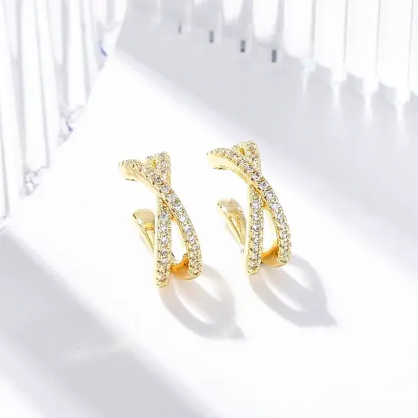 Rack Plating Brass Micro Pave Clear Cubic Zirconia Cuff Earrings