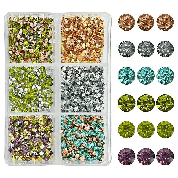 6 Colors Pointed Back Resin Rhinestone Cabochons