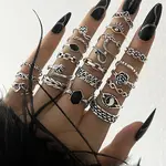 22Pcs Alloy Enamel Finger Cuff Rings Sets