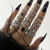 22Pcs Alloy Enamel Finger Cuff Rings Sets