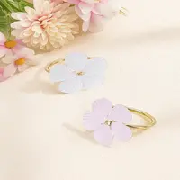 2Pcs 2 Colors Flower Alloy Enamel Napkin Rings