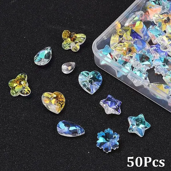 50Pcs 10 Styles Glass Pendants