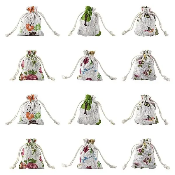 24Pcs 6 Colors Floral Animal Printed Burlap Packing Pouches