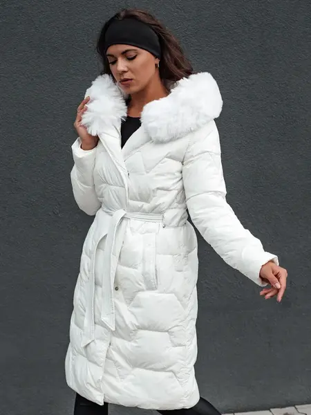 Kurtka\Płaszcz damska zimowa długa ELENESS pikowana z kapturem biała Dstreet