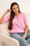 Kesi Włoski Dámska bavlnená blúzka s dlhým rukávom a gombíkmi pri výstrihu svetloružová