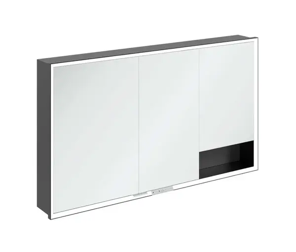 Villeroy & Boch My View+ - Zrkadlová skrinka s LED osvetlením 130x75x17 cm, 3 dvierka, grafit/matná čierna B48213VR