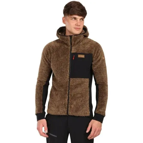 KILPI NORKA Pánská chlupatá fleecová mikina s kapucí, hnědá, velikost