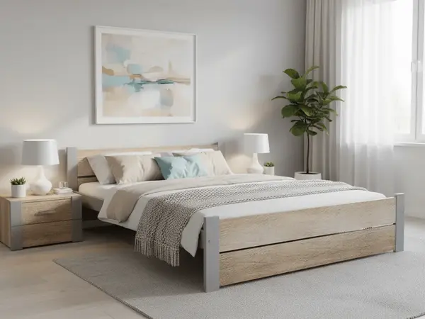 Posteľ IKAROS DOUBLE 140 x 200 cm, dub sonoma/sivá Rošt: Bez roštu, Matrac: Matrac COCO MAXI 20 cm