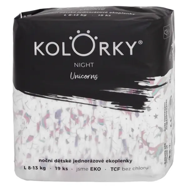 KOLORKY NIGHT Noční jednorázové EKO plenky L (8-13 kg) 19 kusů