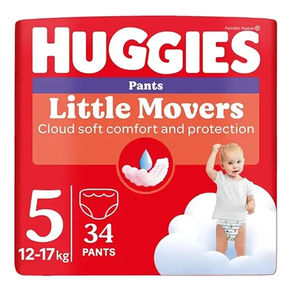 HUGGIES Dětské plenky Little Movers Pants 5 velikost 12-17 kg 34 kusů