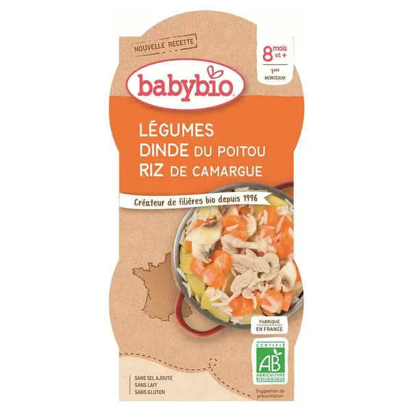 BABYBIO Zelenina s krůtím masem a rýží 2x200 g
