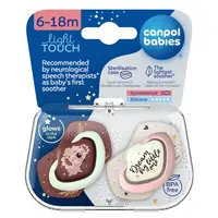 CANPOL BABIES Set symetrických silikonových dudlíků Light touch 6 - 18 m sleepy koala růžový