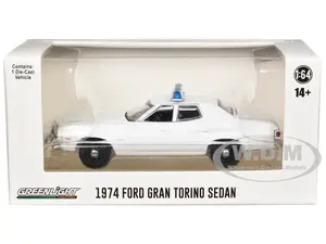 1974-1976 Ford Gran Torino Sedan Police Car White with Light Bar "Hot Pursuit - Hobby Exclusive" Series 1/64 Diecast Model Car by Greenlight