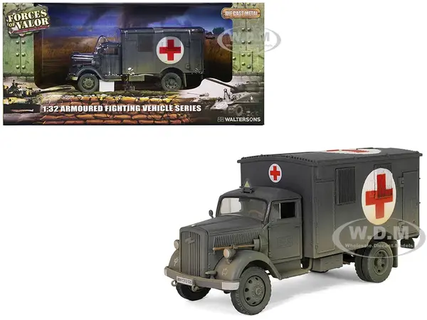Opel-Blitz Kfz.305 Ambulance Gray (Weathered) "German Army" "Armoured Fighting Vehicle" Series 1/32 Diecast Model by Forces of Valor