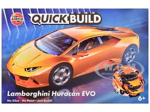 Skill 1 Model Kit Lamborghini Huracan EVO Orange Snap Together Snap Together Painted Plastic Model Car Kit by Airfix Quickbuild