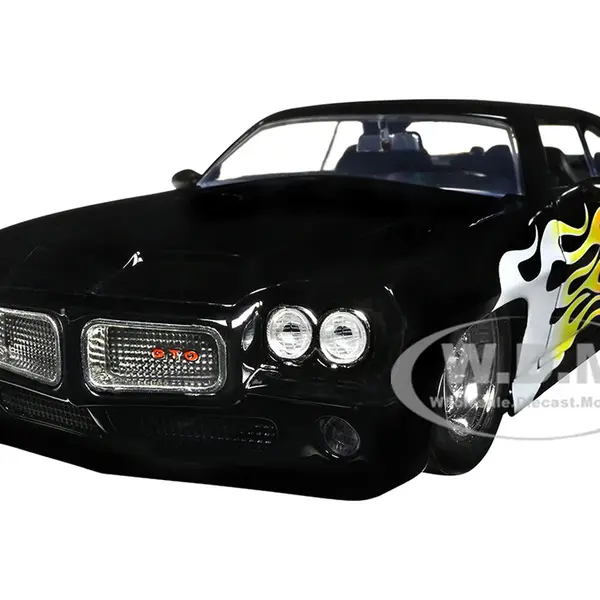 1971 Pontiac GTO Black with Flame Graphics "Bigtime Muscle" Series 1/24 Diecast Model Car by Jada