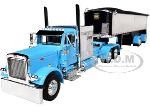 Peterbilt 379 with 60" Vintage Sleeper and MAC Coal End Dump Trailer Cyan Blue and Chrome 1/64 Diecast Model by DCP/First Gear