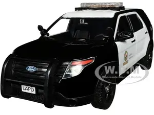 2015 Ford Police Interceptor Utility Black and White "Los Angeles Police Department (LAPD)" with Flashing Light Bar and Front and Rear Lights and Sou