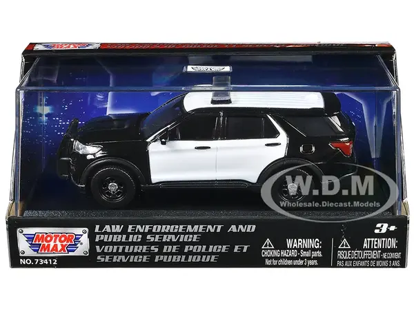 2022 Ford Police Interceptor Utility Black and White Unmarked "Law Enforcement and Public Service" Series 1/43 Diecast Model Car by Motormax