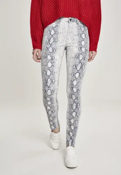 Dámske zvieracie strečové keprové keprové nohavičky sivobiele hadie nohavice