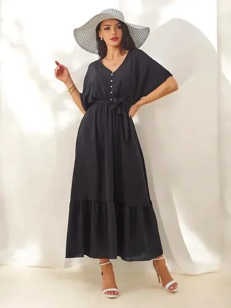 Resti Women's midi dress with short sleeves and decorative buttons