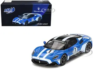 Maserati MC20 1 Blue with White Stripes and Black Top "Maserati Performance Experience" 1/64 Diecast Model Car by BBR