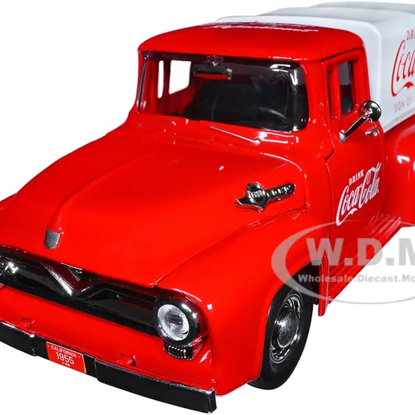 1955 Ford F-100 Pickup Truck Red with White Canopy "Drink Coca-Cola" 1/24 Diecast Model Car by Motor City Classics