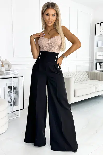 Elegantní široké kalhoty s vysokým pasem Numoco