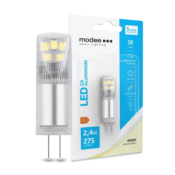 Modee LED žiarovka G4 Aluminium AC-DC 12V, 2,4W 4000K 275lm (ML-G4A4000K2.4WB1)