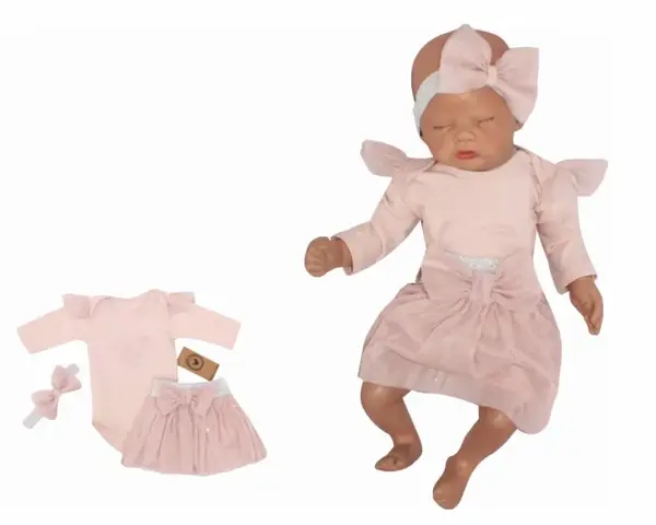 3-dielna súpravička body, tylová suknička a čelenka, ružová, 56