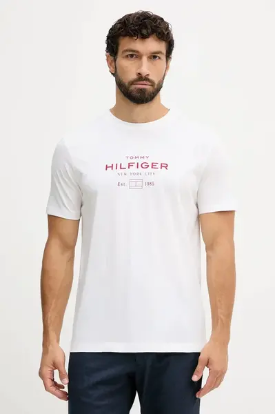 Bavlněné tričko Tommy Hilfiger pánské, bílá barva, MW0MW40002