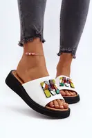 VINCEZA Dámské kožené pantofle na platformě s ozdobou Béžové Monroe