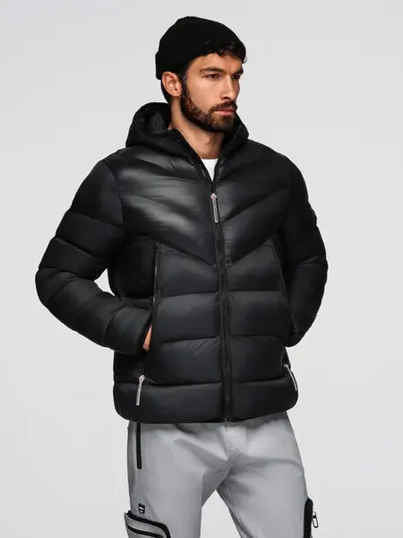 Ombre Modern quilted men's jacket of combined materials - black