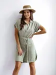 Resti Women's mini dress with short sleeves and a button closure belt