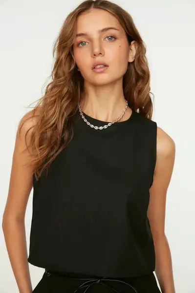 Trendyol Black Sleeveless Crop Woven Linen Look Blouse