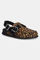 Kožené sandály Tommy Jeans TJW MULE LEOPARD dámské, hnědá barva, EN0EN02884