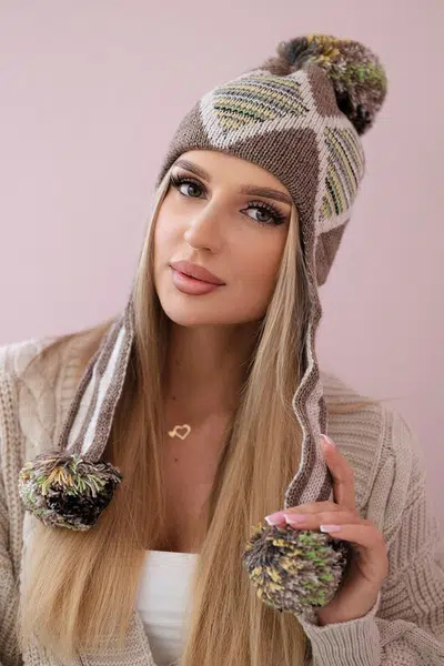 Women's cap with long ears Eunika K322 cappuccino+beige