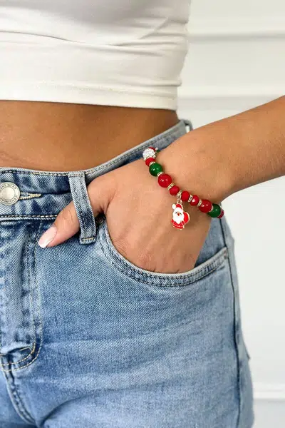Santa Claus Christmas bracelet with green bag
