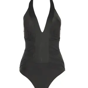 Trendyol Black Neck-Bound Textured Swimsuit